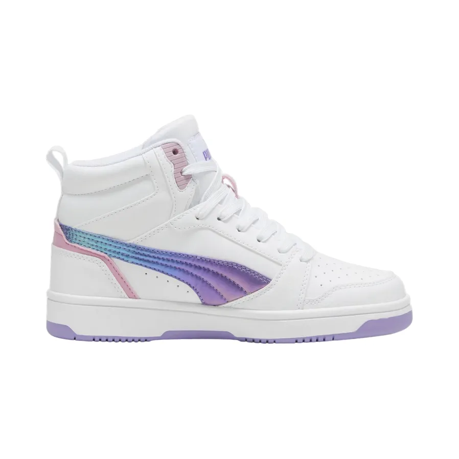 Puma scarpa sneakers da ragazza Rebound V6 Mid Bouncy Sky 398725-01 bianco-lavanda