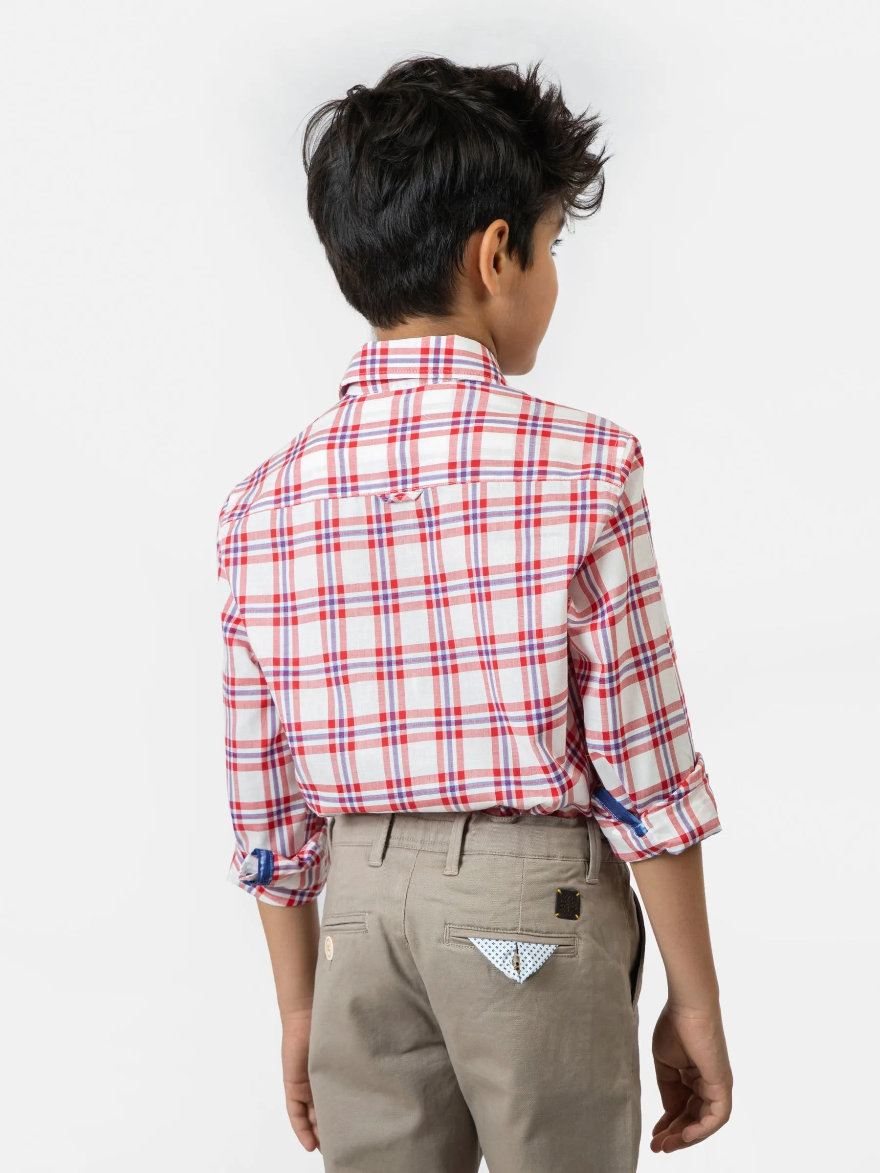 Red & White Checkered Long Sleeve Casual Shirt