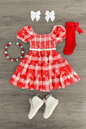 Red Plaid Snowflake Dress