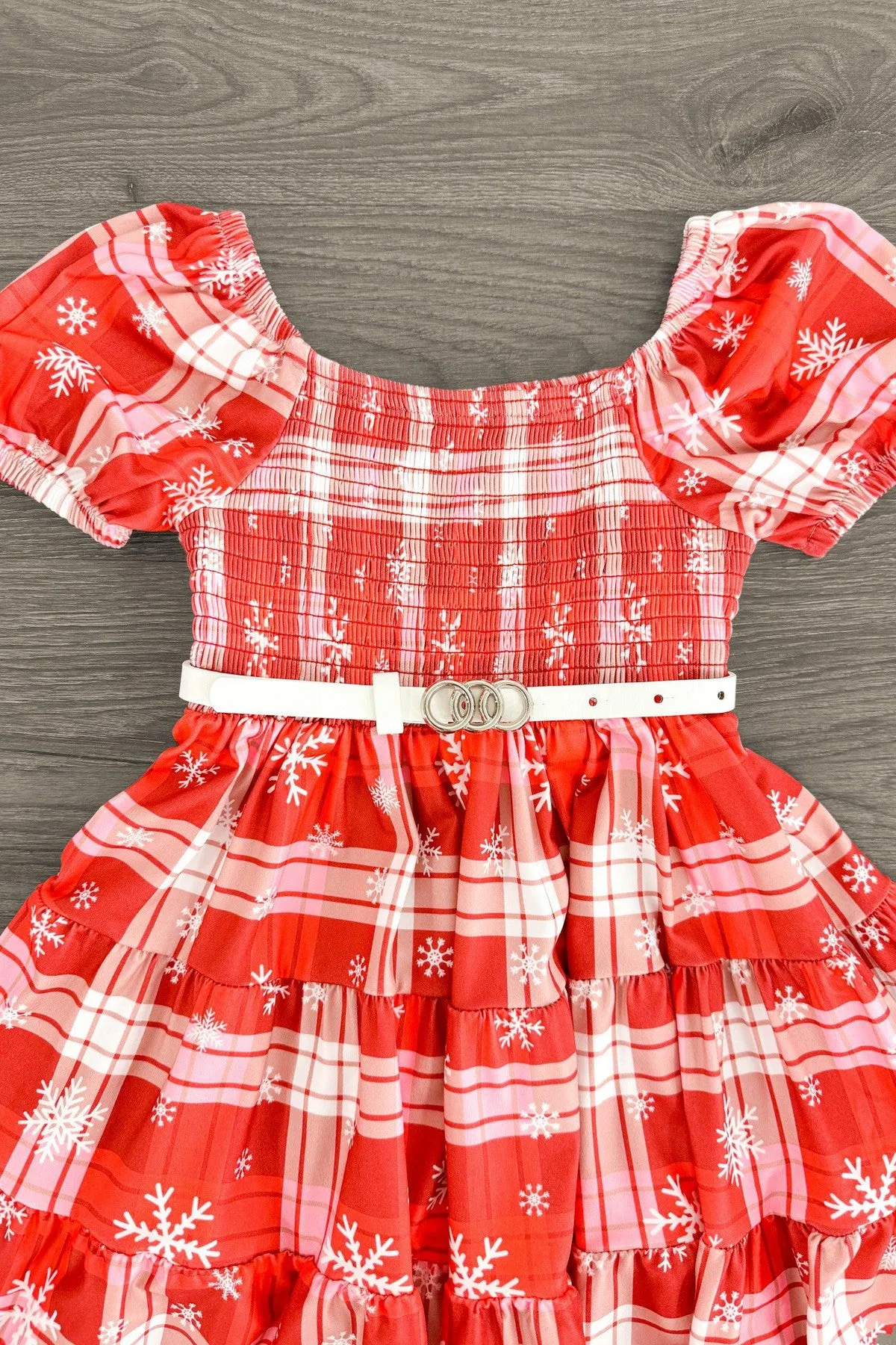 Red Plaid Snowflake Dress