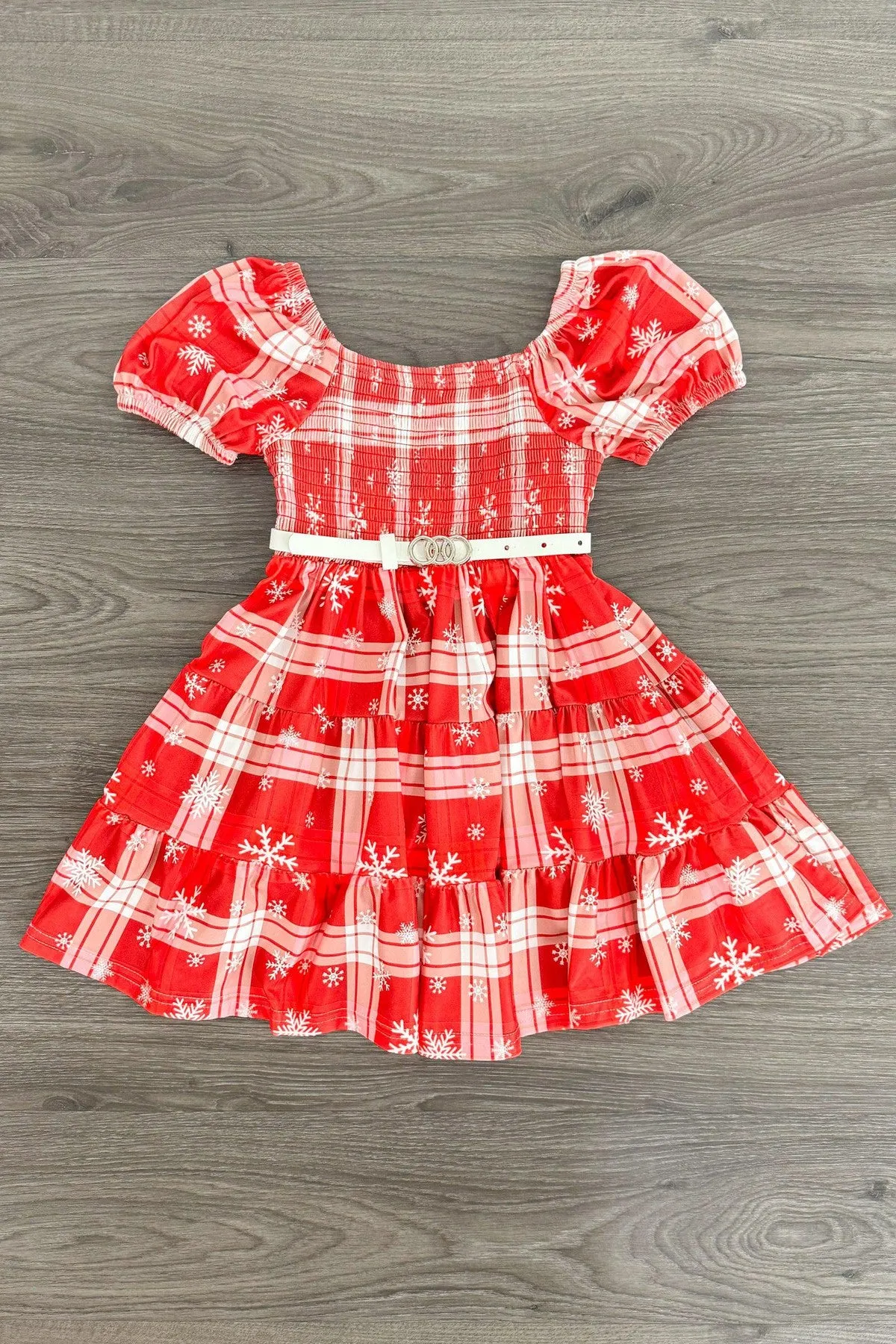 Red Plaid Snowflake Dress