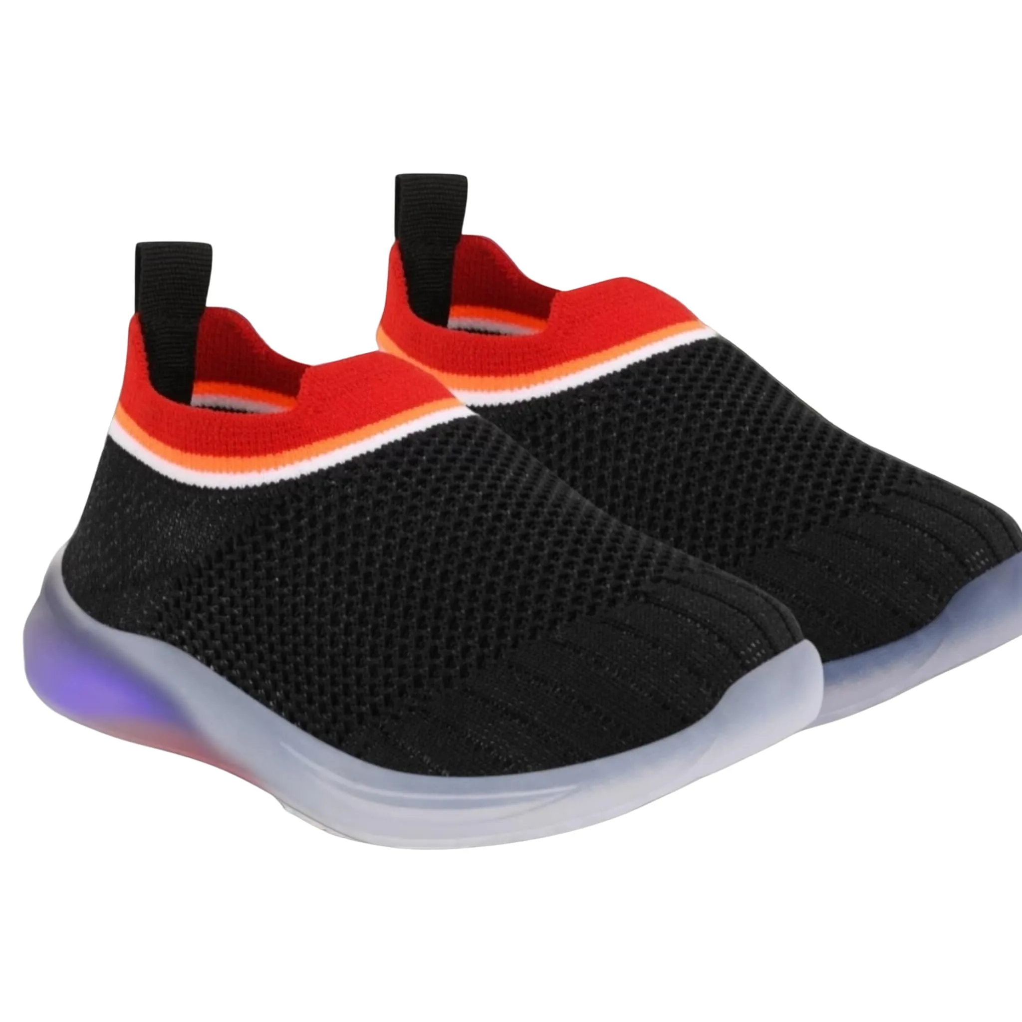 Royal CREATIONSS Boy's Mesh Solid Comfortable TPR Sole Slip-On Casual LED Light Shoes for Boys and Girls (Black-2 Kids UK)