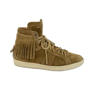 Saint Laurent Tan Suede Fringe High Top Sneakers