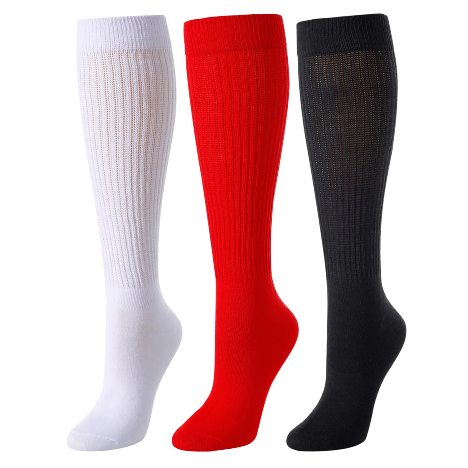 Slouch Socks for Women Girls - Scrunch Socks for Women Pack, Long High Tube High Socks White Black Red 3 Pairs