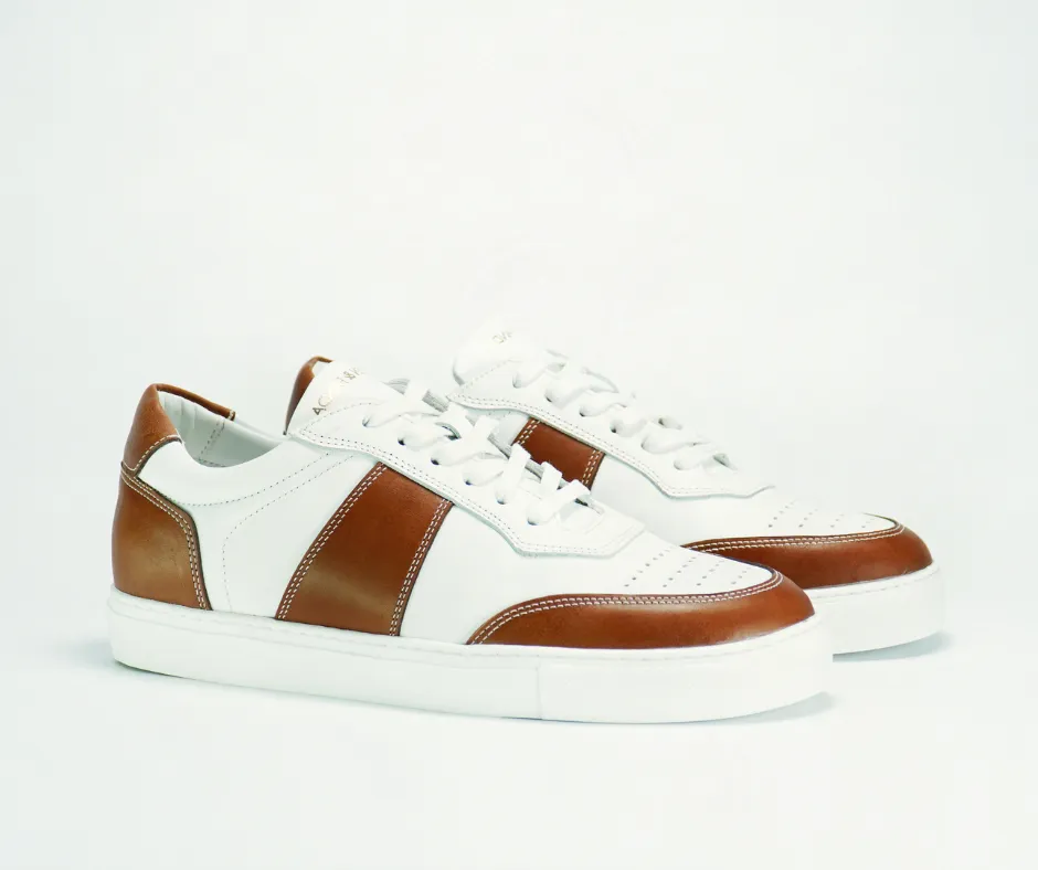 Sneakers COURT en cuir blanc et camel