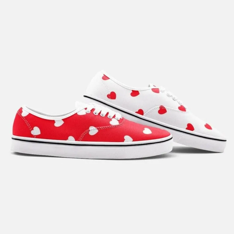 Two Tone Hearts Unisex Canvas Low Cut Sneakers