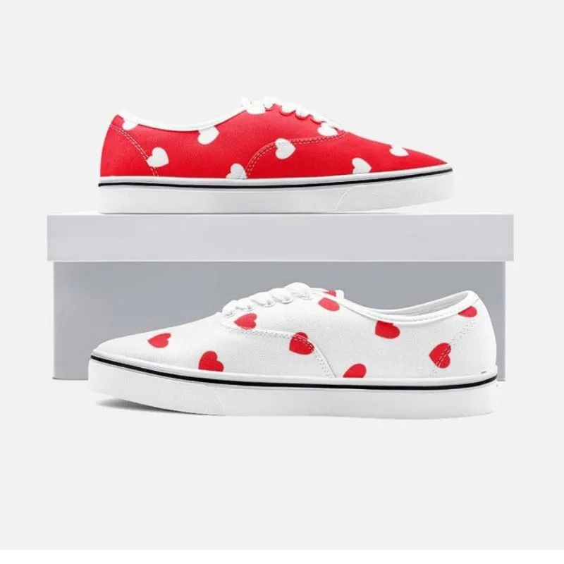 Two Tone Hearts Unisex Canvas Low Cut Sneakers