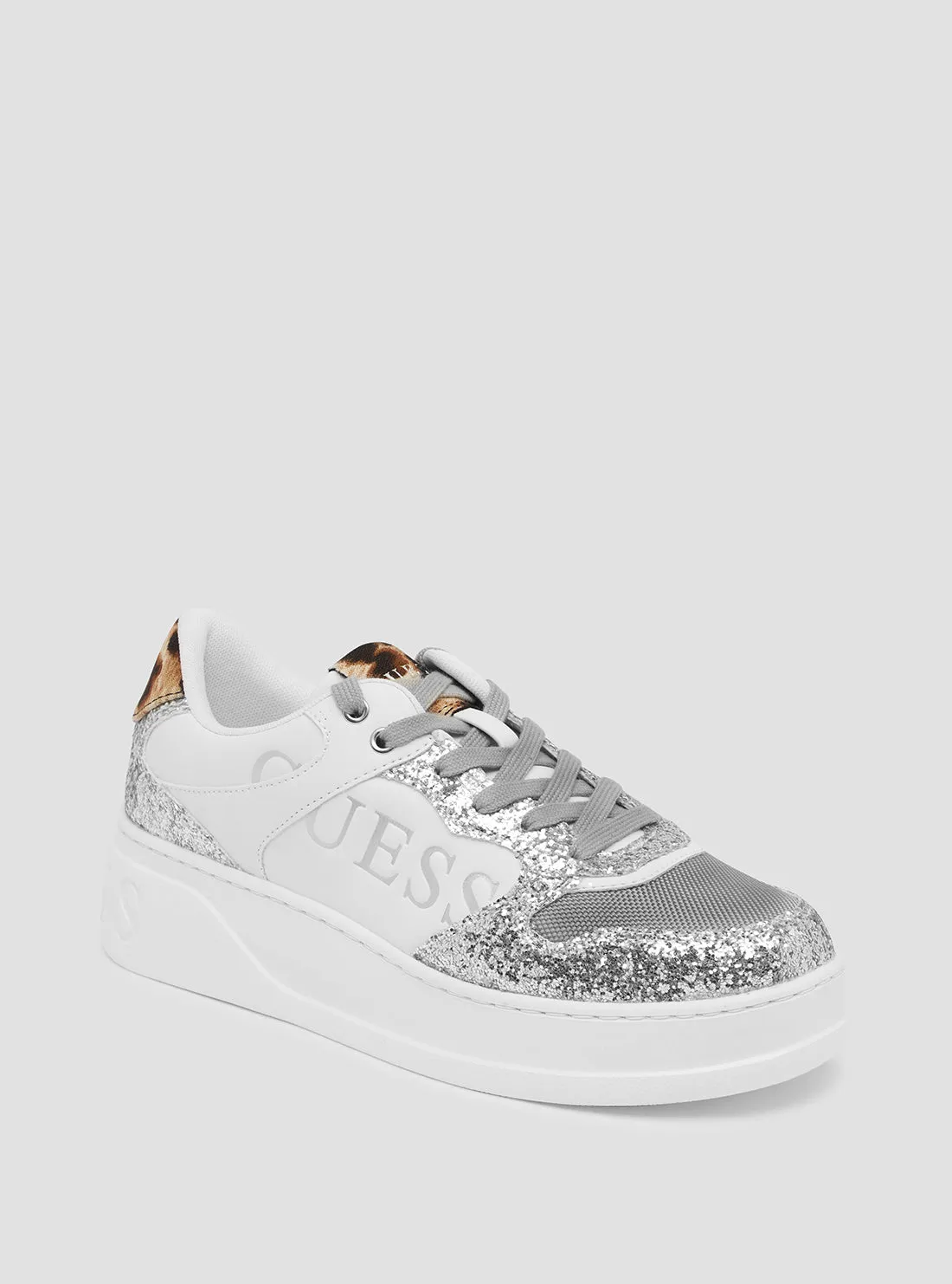 White Silver Leopard Cleva Low Top Sneakers