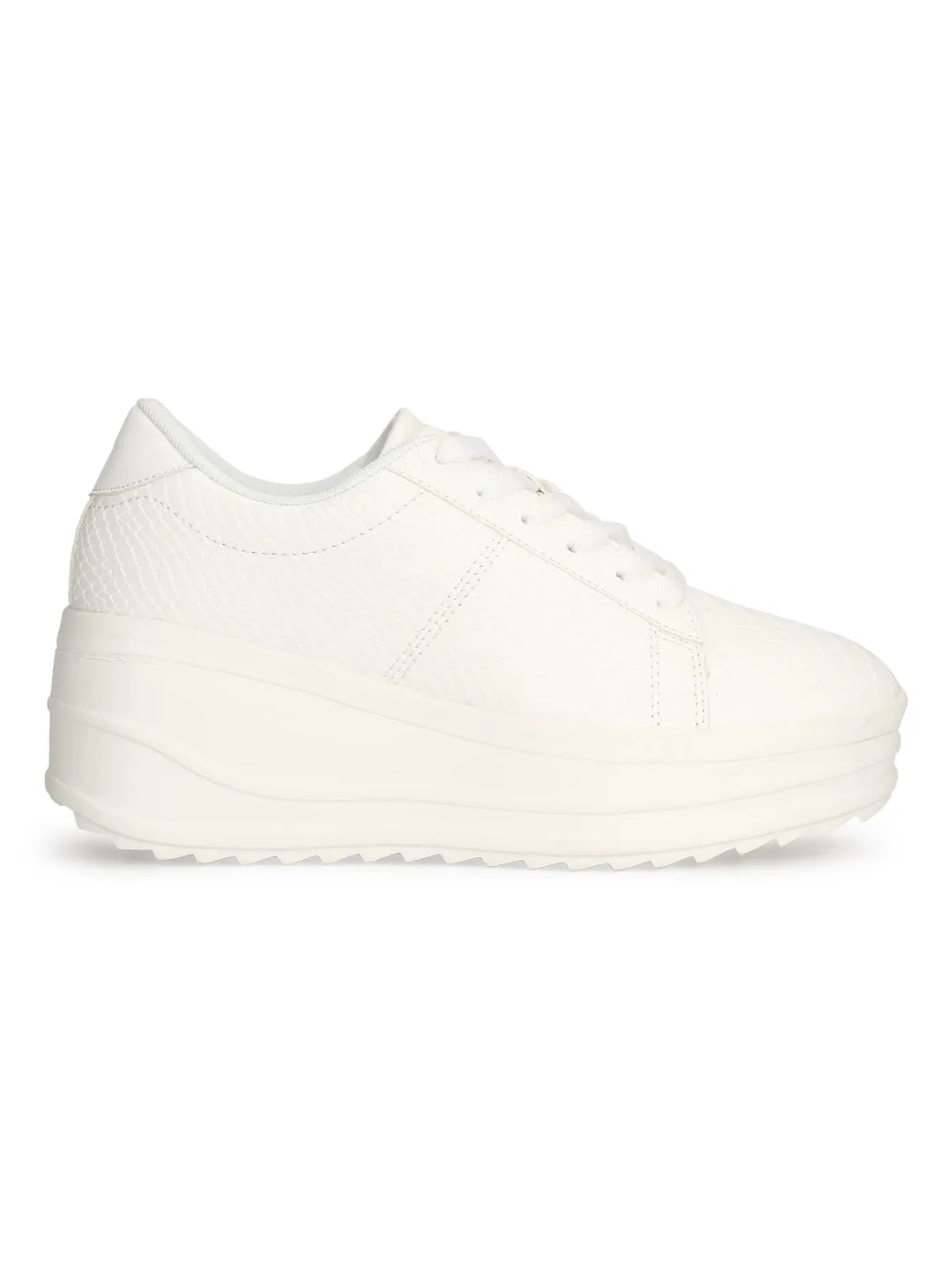 White Snake Cleated Bottom Flatform Chunky Sneakers