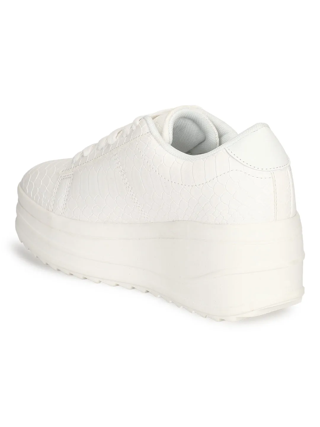 White Snake Cleated Bottom Flatform Chunky Sneakers