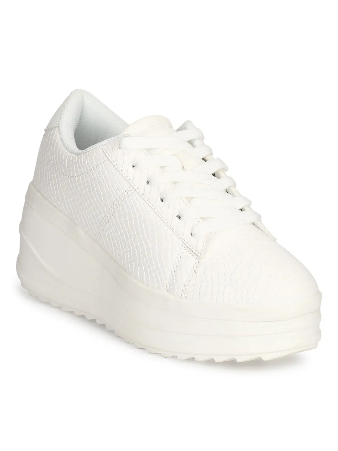 White Snake Cleated Bottom Flatform Chunky Sneakers